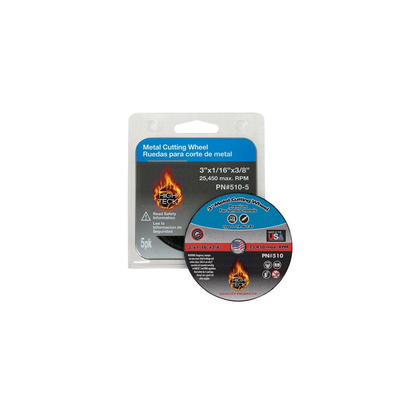 High Teck Cut-Off Wheel, 3 In Dia X 3/16 in Thick, 3/8 In Center Hole, Aluminum Oxide - 520-5 - High Teck™ 520-5 Cut-Off Wheel, 3 in Dia x 3/16 in in THK, 3/8 in Center Hole, Aluminum Oxide - High Teck 520-5