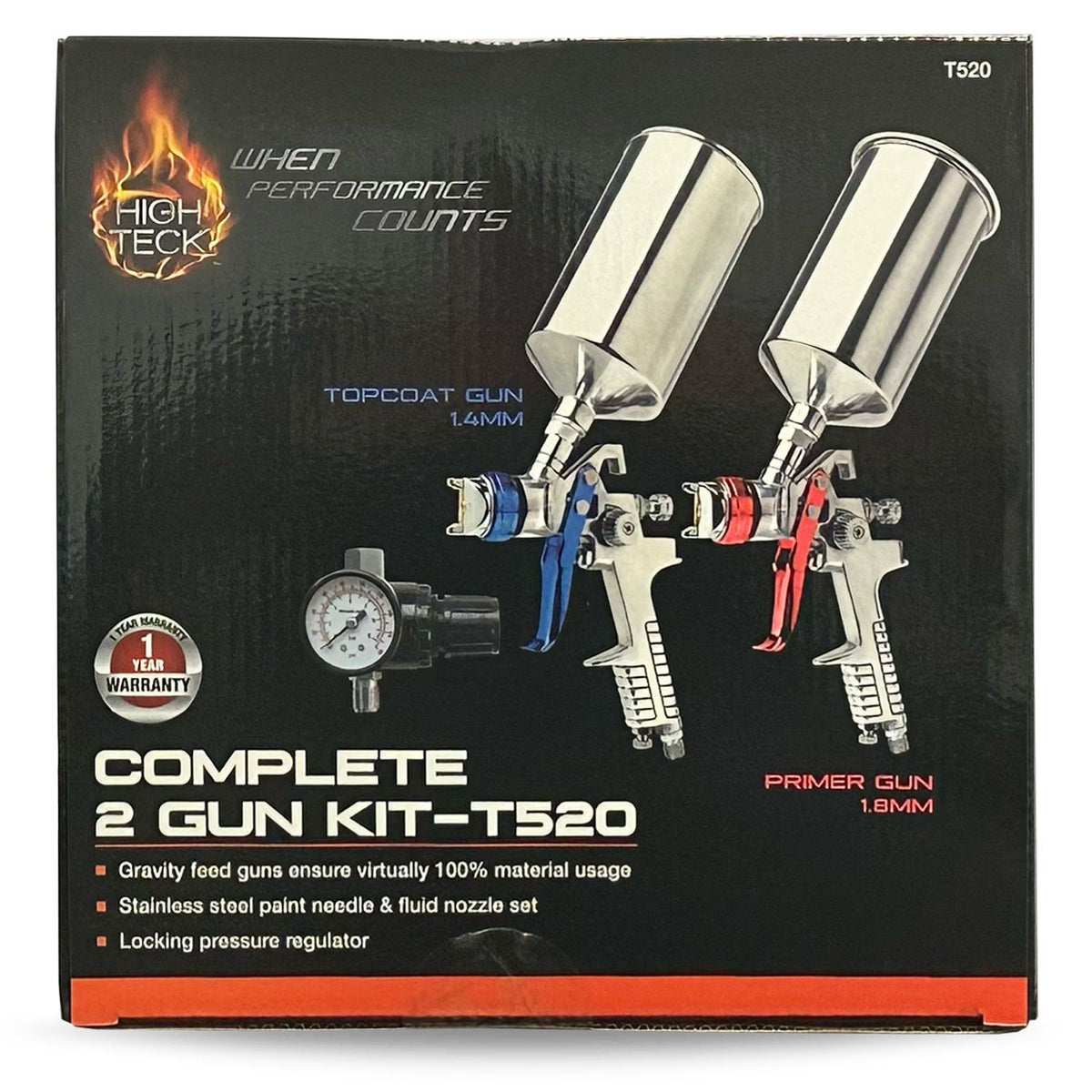 High Teck Performance Series 2-Gun HVLP Primer And Top Coat Set - T520 - High Teck™ T520 Performance Series 2-Gun HVLP Primer and Top Coat Set - High Teck T520
