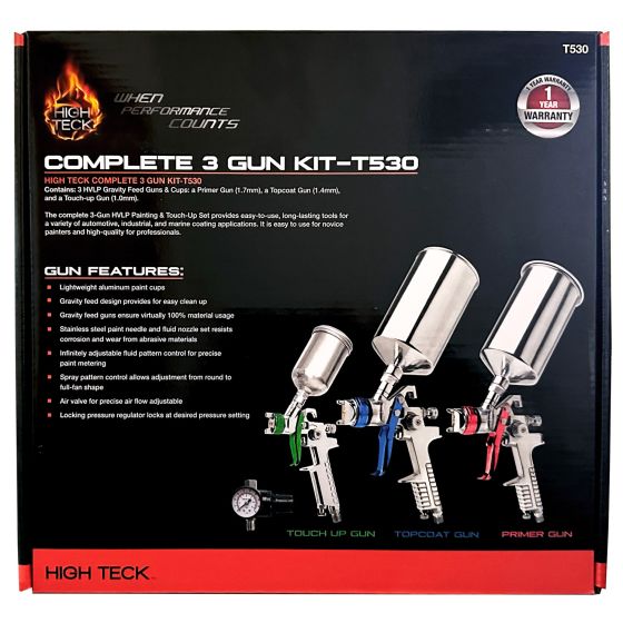 High Teck T530 Performance Series Complete 3-Gun HVLP Paint And Touch Up Set, Aluminum - PLT530 - High Teck™ T530 Performance Series Complete 3-Gun HVLP Paint and Touch Up Set, Aluminum - High Teck PLT530